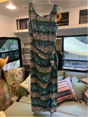 Women's SPENSER JEREMY Teal White Floral Silk Dress Size 10